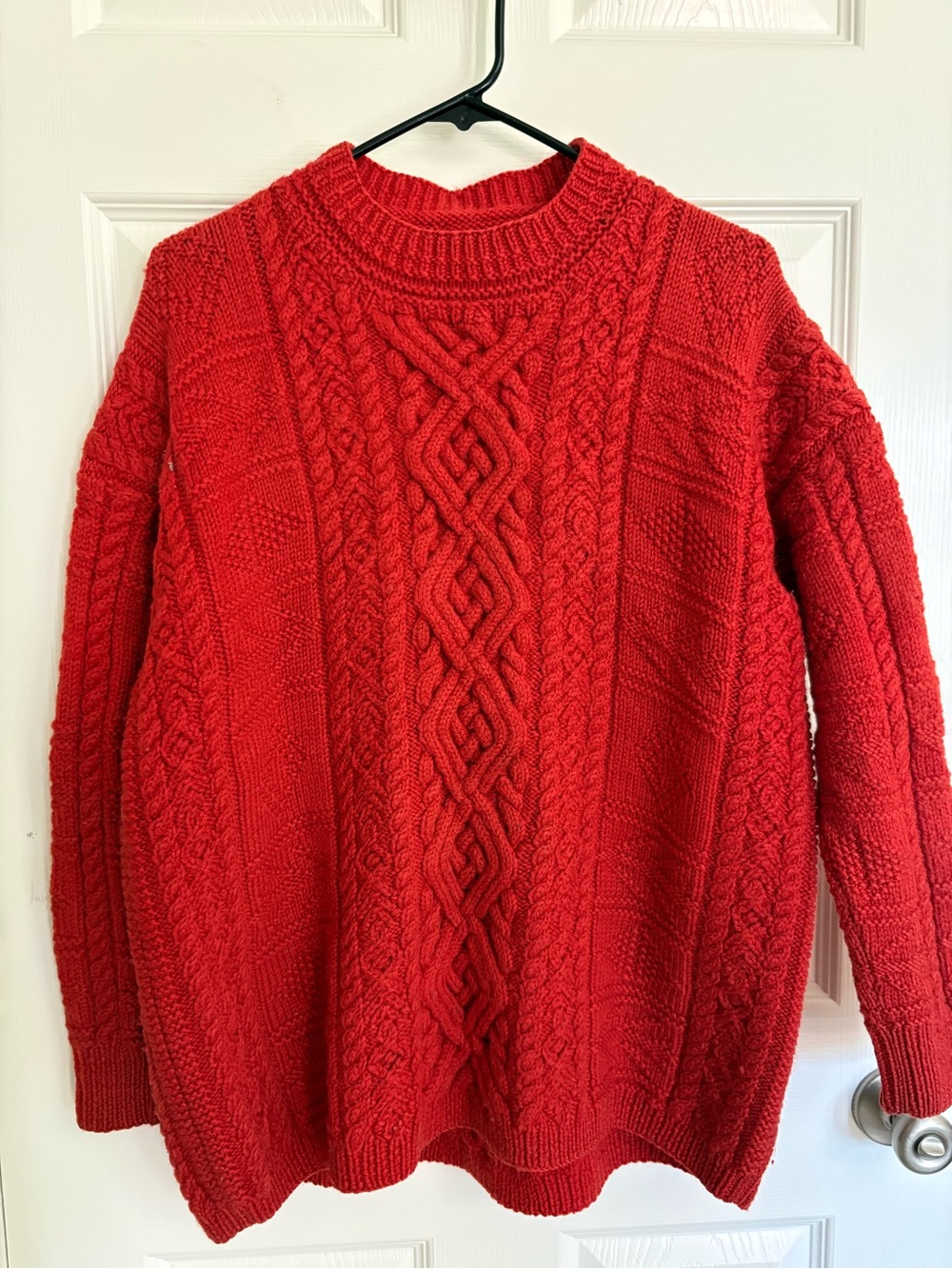 Chunky Cable Knit Red Sweater By Donna Karen . Tag was removed